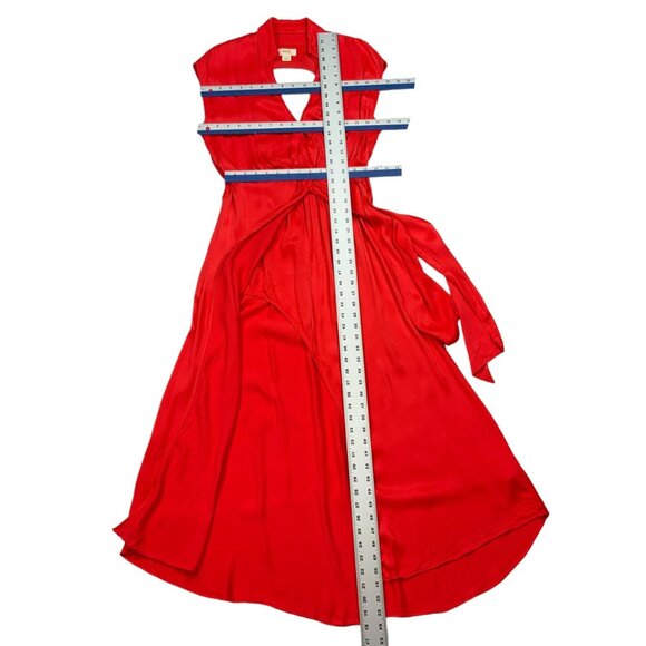 Anthropologie Maeve Open Back Wrap Midi Dress S Red Sleeveless Slit Resortwear - Picture 4 of 12